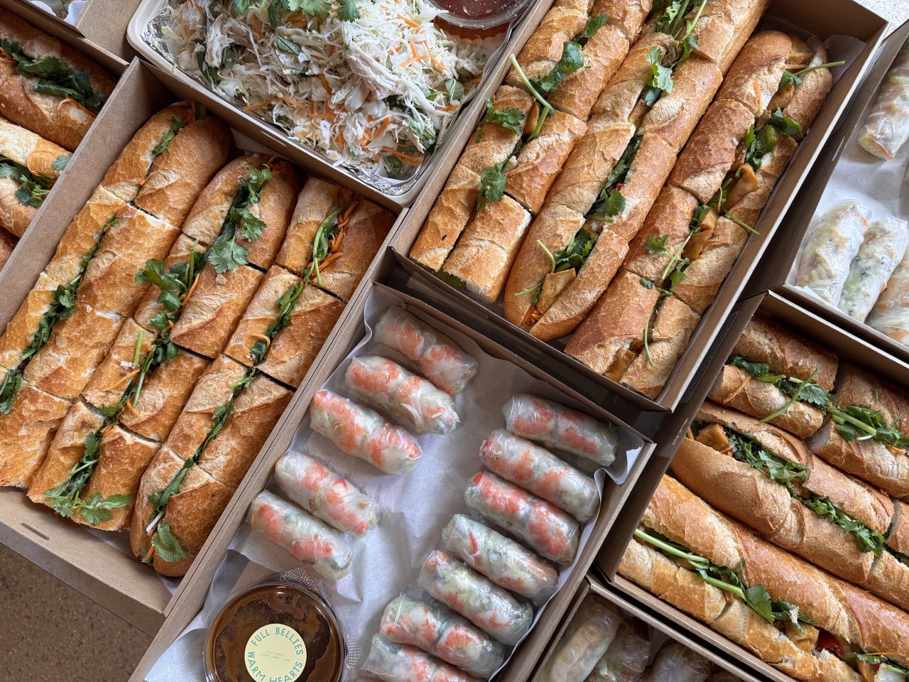 Banh mi and rice paper roll catering box